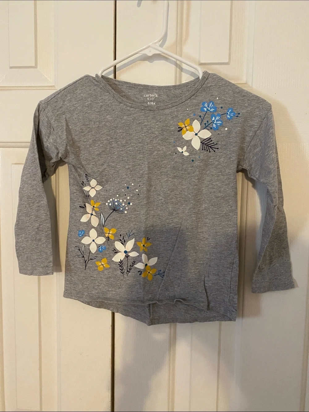 Carter's Heather Gray Long-Sleeve Tee with White, Yellow & Blue Floral Print